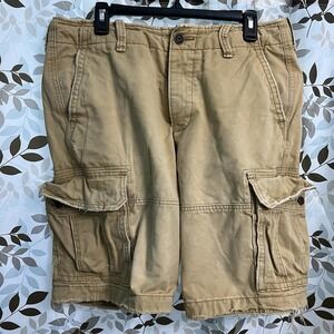 Vintage Abercrombie & Fitch Shorts Mens Khaki Size 34 Heavy Distressed Cargo